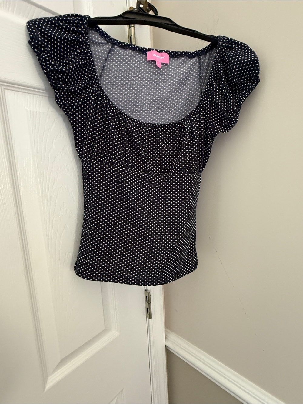 Edikted Navy Polka Dot Scoop Neck Short Sleeve Top
